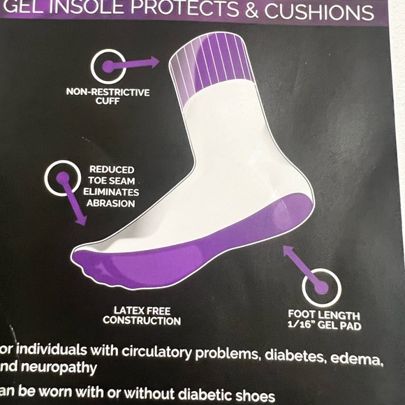 NWT SILIPOS DIABETIC GEL CREW SOCKS Size 10-13~GEL SOLE COMFORT CUSHION~ WHITE - Picture 6 of 14